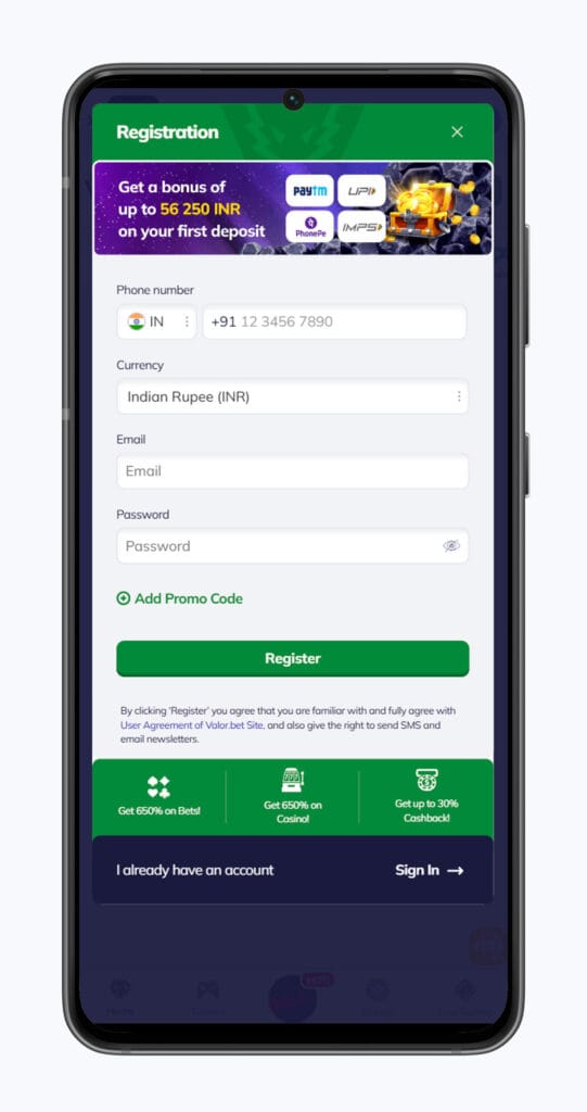valor casino sign up